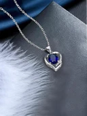 Gümüş Safir Taşlı Kalbimin Yarısı Kadın Kolye thumbnail 2