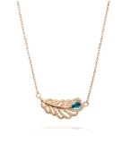 Aquamarin Taşı Lusso Yaprak Model Rose Diamond Kadın Gümüş Kolye - 1