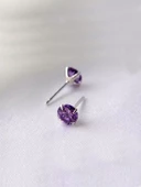 925 Ayar Ametist Taşlı Mor Renk Yuvarlak Tektaş Kadın Gümüş Küpe thumbnail 2