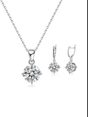 Minimal Grace Zirkon Taşlı Kadın Gümüş Kolye Küpe Set - 1