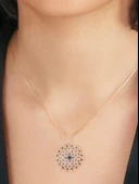 Renkli Taşlı 925 Ayar Gümüş Yaşam Çiçeği Kadın Kolye thumbnail 2