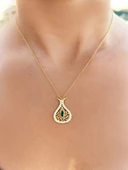 Yeşil Zirkon Taşlı Damla Kadın Gümüş Kolye Altın Kaplama thumbnail 3