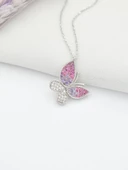 Gümüş Nano Renkli Taşlı Kelebek Figürlü Kadın Gümüş Kolye thumbnail 4