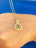Yeşil Zirkon Taşlı Damla Kadın Gümüş Kolye Altın Kaplama thumbnail 2