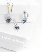 Diamond  Model Lusso Elegant Sapphire Heart Kadın Kolye Küpe Seti thumbnail 3