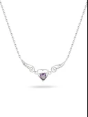 Ametist Taşlı Melek Kanatlı Minik Kalp Kadın Gümüş Kolye - 1