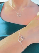 925 Ayar Gümüş Zirkon Taşlı Kar Tanesi Kalpli Kadın Kolye Bileklik Seti thumbnail 4