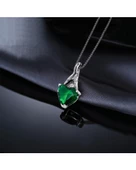 Zümrüt Taşlı Kırılmaz Kalp Kadın Gümüş Kolye - 4