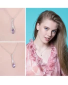 Ametist Taşı Işıltılı Diamond Damla Kadın Gümüş Kolye thumbnail 4