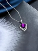 Ametist Taşlı Gümüş Kalbimin Yarısı Kadın Gümüş Kolye thumbnail 3