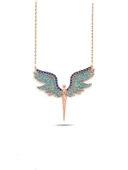 Mikail Meleği Mavi Firuze Taşlı Kadın Gümüş Kolye - 1