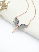 Mikail Meleği Mavi Firuze Taşlı Kadın Gümüş Kolye - 2