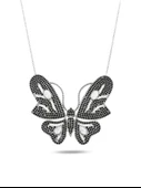 925 Ayar Oniks Taşlı Kelebek Uzun Kadın Gümüş Kolye 80 cm thumbnail 1