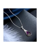 925 Ayar Ametist Taşlı Su Damlası Kadın Gümüş Kolye - 2