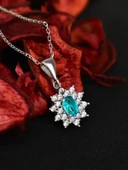 Gümüş Topaz Deniz Mavisi Taşlı Kadın Gümüş Kolye Sevgiliye Hediye - 3