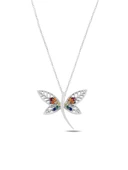 Gümüş Renkli Zirkon Taşlı Yusufçuk Kadın Kolye - 1