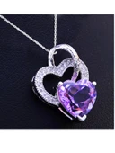 Gümüş Ametist Taşlı Çift Kalp Kadın Gümüş Kolye thumbnail 5
