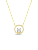 Yuvarlak Zirkon Taşlı Tektaş Kadın Gümüş Kolye Altın Kaplama thumbnail 1