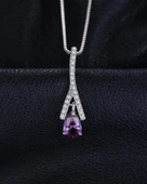 Ametist Taşı Işıltılı Diamond Damla Kadın Gümüş Kolye thumbnail 2