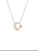 925 Ayar Gümüş Ay Yıldız Kolye Kadın Kolye Sade Sevenlere thumbnail 1