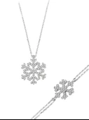 925 Ayar Gümüş Kar Tanesi Kadın Kolye Bileklik Set thumbnail 1