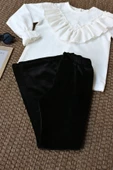 Kız Çocuk Velvet Uzun Kollu Fırfırlı Body Bluz İspanyol Kadife Tayt Pantolon Takım - 3