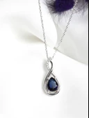 Gümüş Su Damlası Pırlanta Model Safir Zirkon Taşlı Gümüş Kolye thumbnail 3