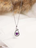 Ametist Taşlı Minik Kalp Kadın Gümüş Kolye thumbnail 3