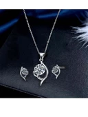 Gümüş Zirkon Taşlı Kadın Kolye Küpe Set Gümüş Takı Seti - 2