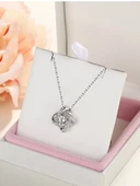 Gümüş Zirkon Taşlı 4 Kollu Şans Kadın Kolye Küpe Set - 2