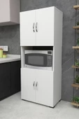 Irmak Mobilya 4 Kapaklı Orta Bölmeli Çok Amaçlı Beyaz Mikrodalga Fırın Dolabı, Mini Fırın Mutfak Dolabı - 3