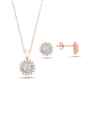 Rose Gold Zirkon Taşlı Kadın Kolye Küpe Seti thumbnail 1