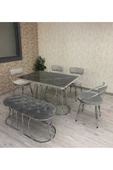By Orhan Güzel Mutfak Masası Takımı, Salon Masa Takımı,6 Kişilik Mutfak Masısı Takımı Gümüş Benchli Masa Takımı thumbnail 4