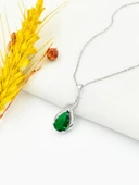 Pırlanta Model Zümrüt Yeşili Zirkon Taşlı Gümüş Kolye thumbnail 3