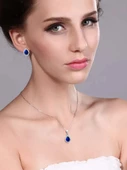 Damla Model Safir Mavisi Zirkon Taşlı Gümüş Kadın Kolye Küpe Seti - 2