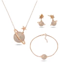 Rose Gold Gümüş Gezegen Kadın Kolye Küpe Bileklik Seti thumbnail 1