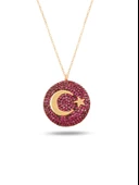 Rose Gümüş Mor Taş Ay Yıldız Kadın Gümüş Kolye thumbnail 1