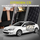 Citroen C5 Siyah Renk Tay Tüyü Cepli & Terletmez Sırtlı Oto Koltuk Minder Seti - Koltuk Koruma Kılıfı (ÖN & ARKA TAM SET) - 1