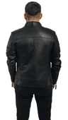 Büyük Beden Hakiki Deri Erkek Ceket Siyah Spor Kesim Dik Yaka Bright Siyah 4XL - 6