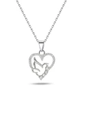 925 Ayar Gümüş Kuş Modelli Kalp Kadın Kolye thumbnail 1