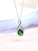 Gümüş Su Damlası Pırlanta Model Zümrüt Zirkon Taşlı Gümüş Kolye thumbnail 4
