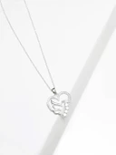 925 Ayar Gümüş Kuş Modelli Kalp Kadın Kolye thumbnail 2