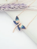 Yusufçuk Kolye 925 Ayar Gümüş Mavi Taşlı  Kadın Kolye thumbnail 5