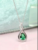 Gümüş Su Damlası Pırlanta Model Zümrüt Zirkon Taşlı Gümüş Kolye thumbnail 3