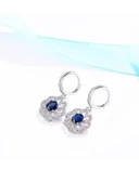 Gümüş Lüks Mavi Safir Taşlı Çiçek Model Kadın Kolye Küpe Set - 3