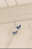 Sonsuzluk Pırlanta Model Safir Taşlı Kelebek Kadın Gümüş Kolye - 3