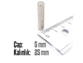 Neodyum Mıknatıs Silindir Çap 5mm , Kalınlık 25mm   ( 10 Adet) - 2