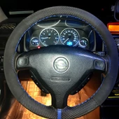 DİKİŞLİ DİREKSİYON KILIFI KARBON NUBUK DERİ MAVİ YÜZÜK MAVİ DİKİŞLİ OPEL ASTRA thumbnail 2