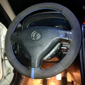 DİKİŞLİ DİREKSİYON KILIFI KARBON NUBUK DERİ MAVİ YÜZÜK MAVİ DİKİŞLİ OPEL ASTRA thumbnail 1