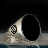 Şık Tasarımlı Oval Siyah Oniks Taşlı 925 Ayar Gümüş Yüzük thumbnail 3